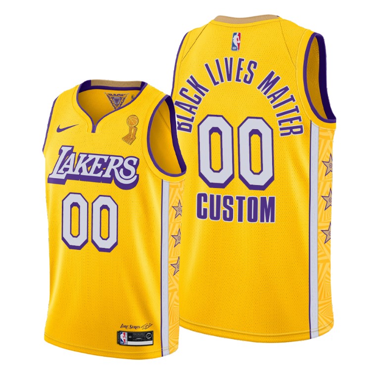 Men's Los Angeles Lakers Custom #00 NBA 2020 Social justice Finals Champions Gold Basketball Jersey ZXK6383OJ
